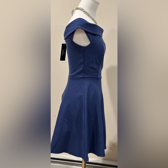 Lulus NWT Blue Mini/Midi Cold Shoulder Sleeveless Fit And Flare Dress Sz XS. - Picture 3 of 16